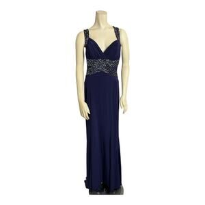 Zum Zum Women's Size 3/4 Blue Evening Gown Dress Open Back Beaded Sequin Formal
